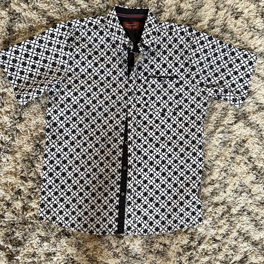 Black and White Patterned Boys Dress Shirt